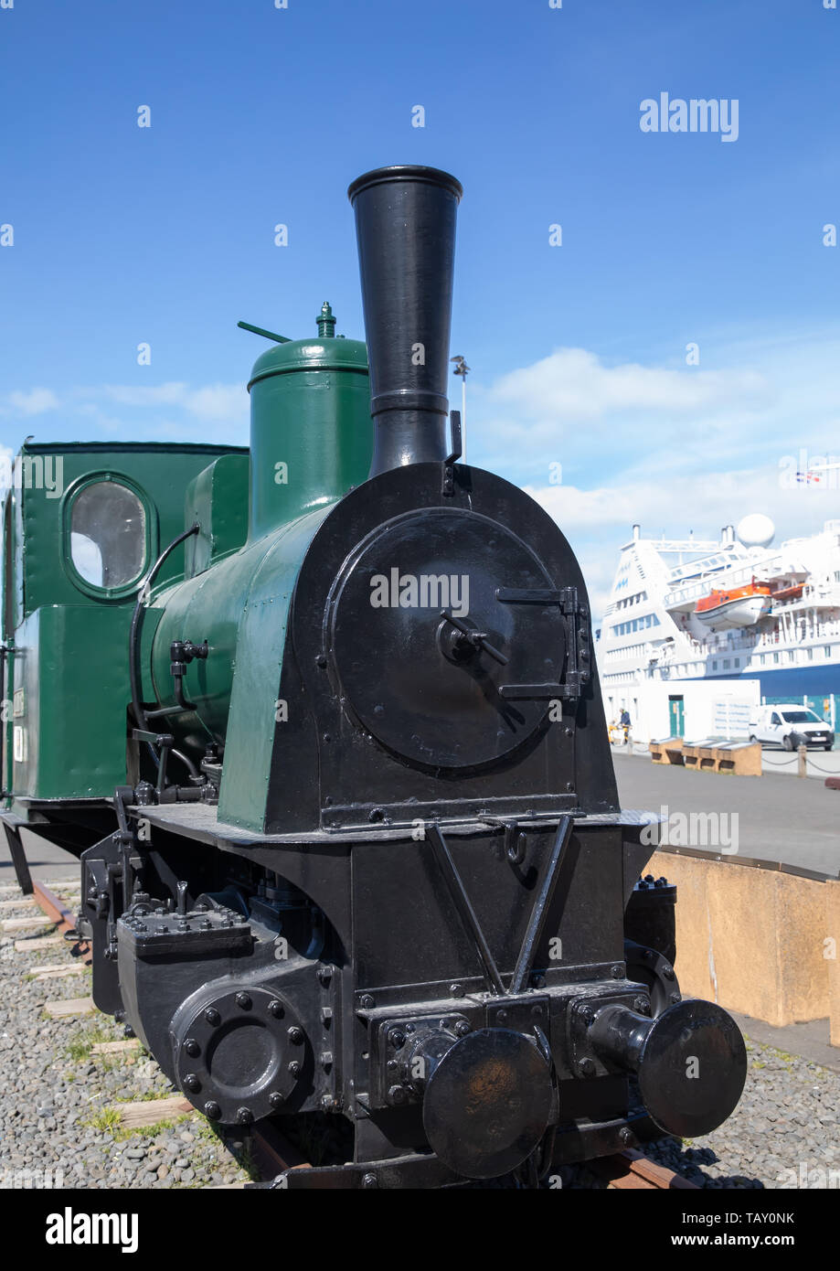 Treno di minori dal Porto Vecchio di Reykjavík, Islanda Foto Stock