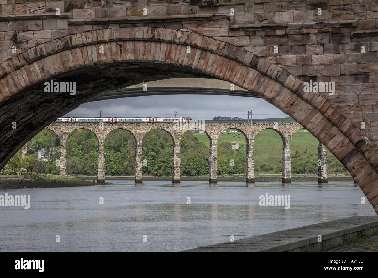 Royal ponte di confine, Berwick upon Tweed, Northumberland, England, Regno Unito Foto Stock