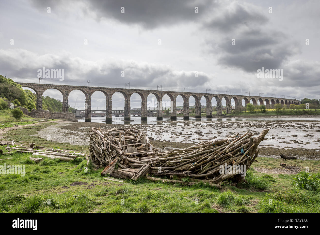 Royal ponte di confine, Berwick upon Tweed, Northumberland, England, Regno Unito Foto Stock