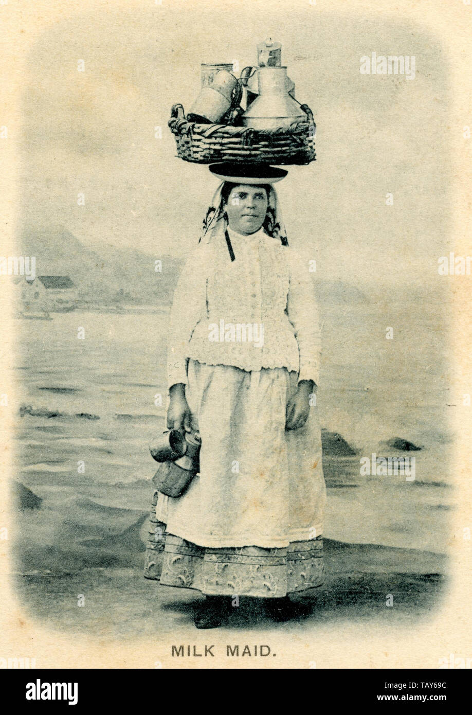 Commerciante di latte da Tenerife , (postcard, ca. 1900) Foto Stock