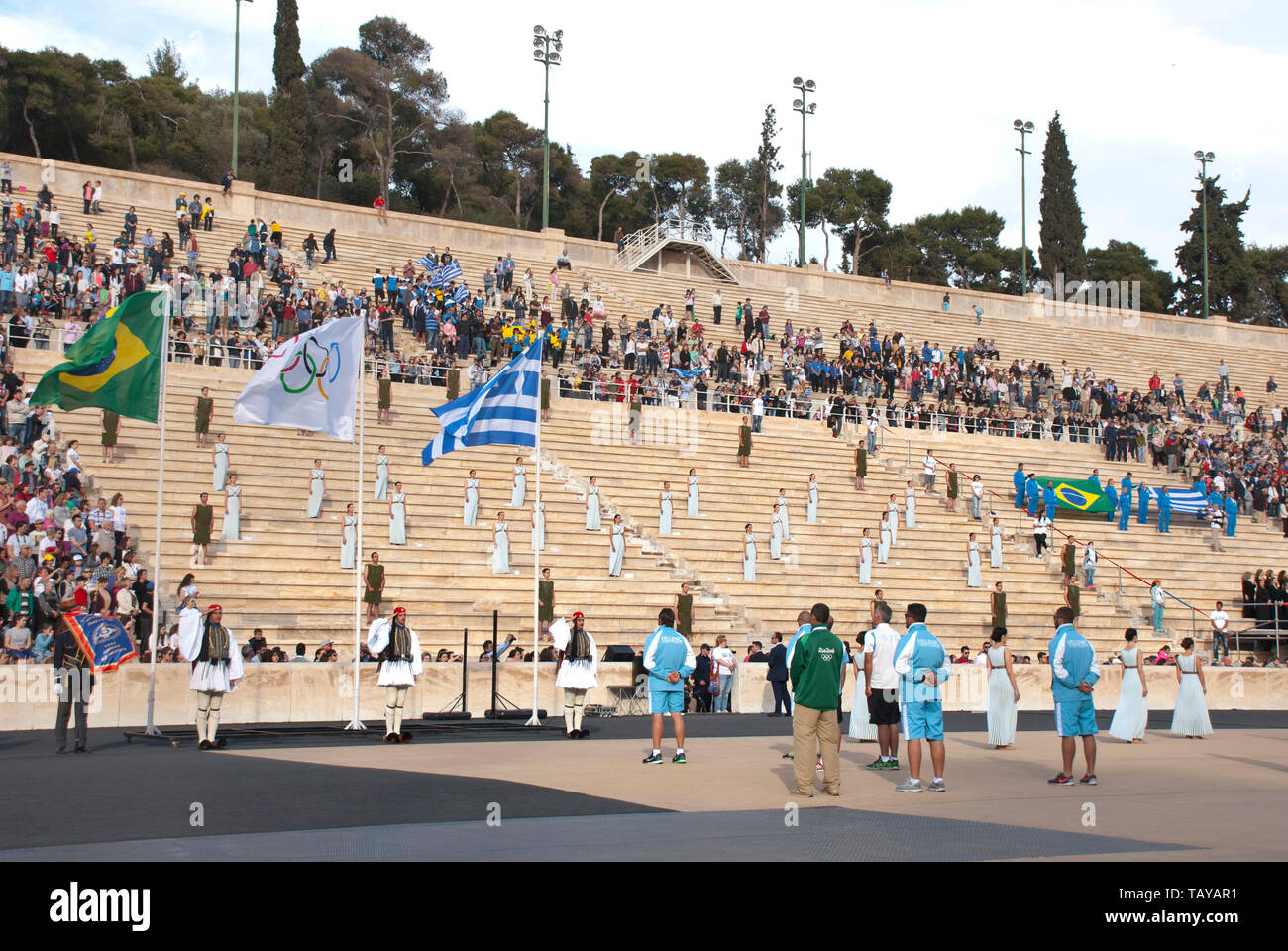 Fiamma olimpica cerimonia del relè a Atene, Grecia. Foto Stock