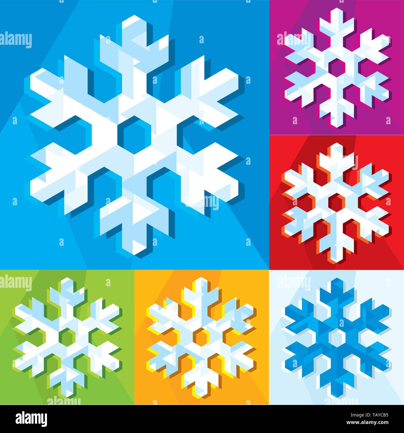 Illustrazione Vettoriale. Il simbolo del fiocco di neve impostare l'icona colorata con lo sfondo. Illustrazione Vettoriale
