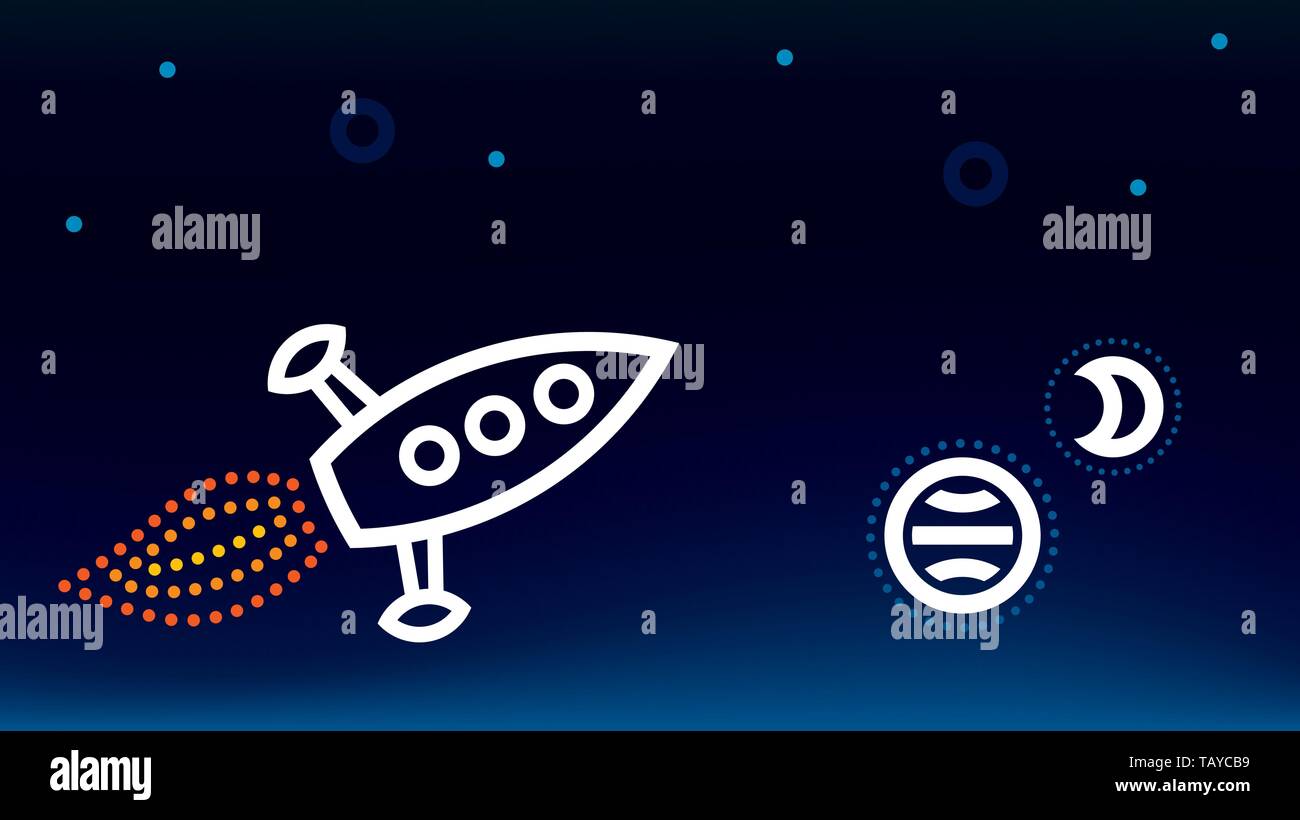 Illustrazione Vettoriale. Sfondo spazio con astronave e pianeti. Illustrazione Vettoriale