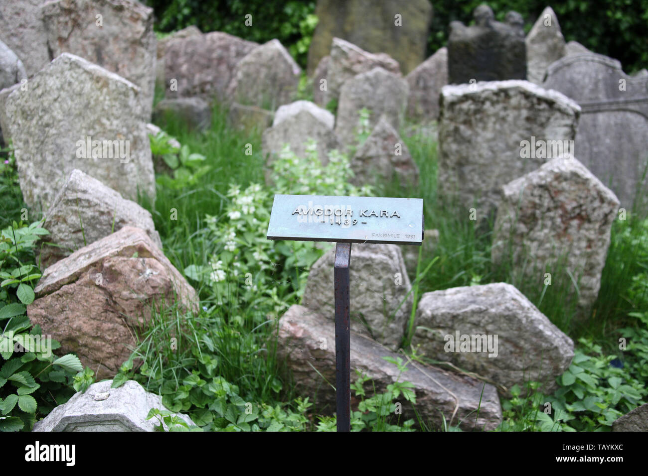 Vecchio Cimitero Ebraico a Josefov a Praga Foto Stock