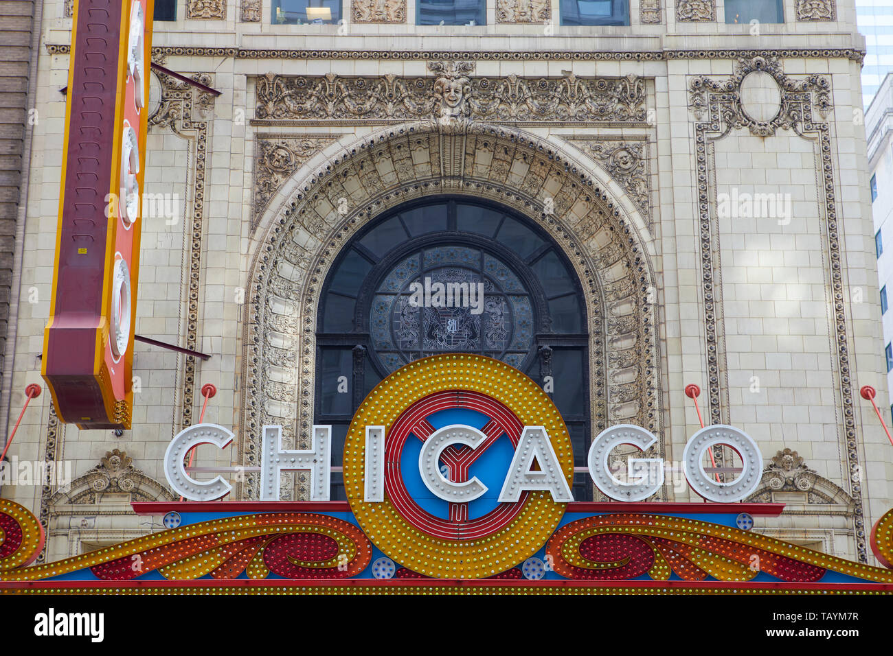 L'iconico Teatro di Chicago segno, Chicago, Illinois, Stati Uniti Foto Stock
