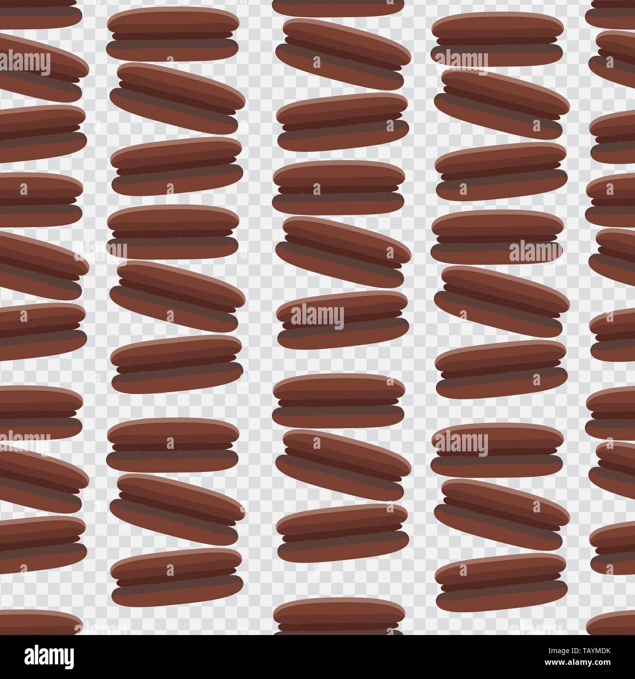 Modello senza cuciture con spessi cookie marrone con crema scuro su uno sfondo trasparente. Cartoni animati amaretto disegnato nello stile di disegno. Per creatin Illustrazione Vettoriale
