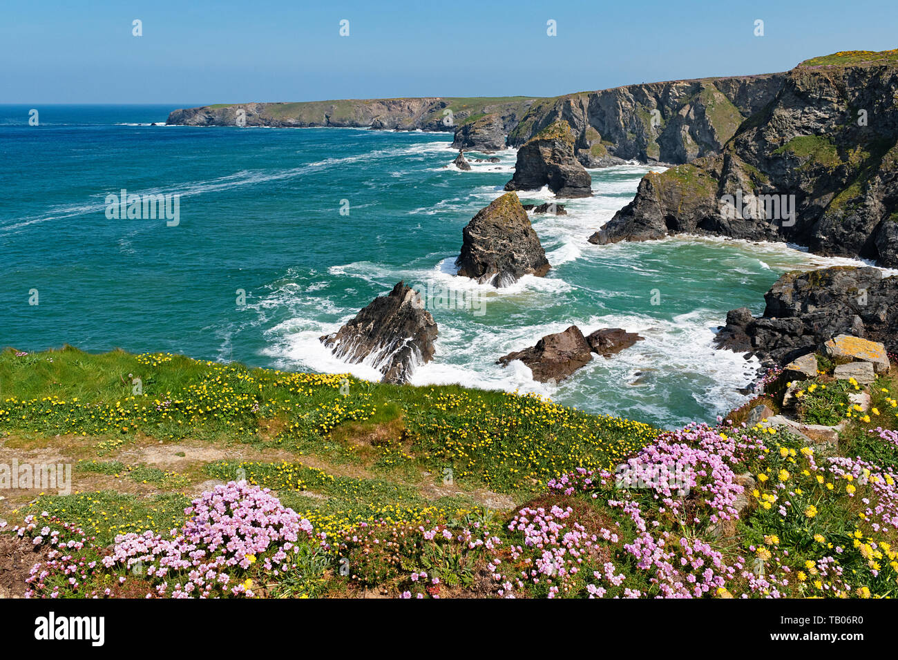 Bedruthan, costa nord, Cornwall, Inghilterra, Regno Unito Foto Stock
