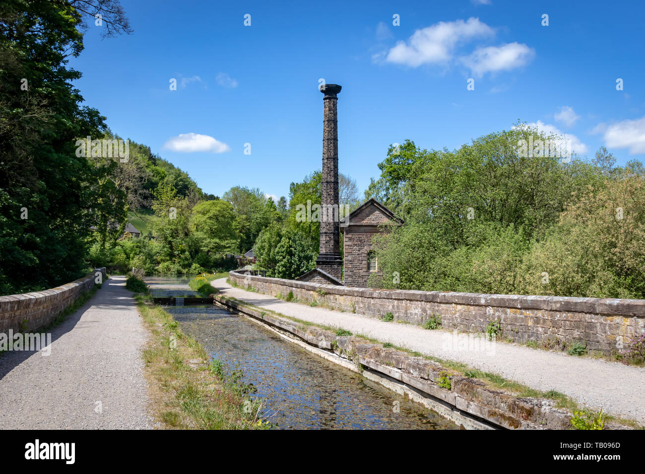 Pompa Leawood Casa accanto al fiume Derwent e Cromford Canal a picco elevato Junction,Matlock, Derbyshire. Inghilterra Foto Stock