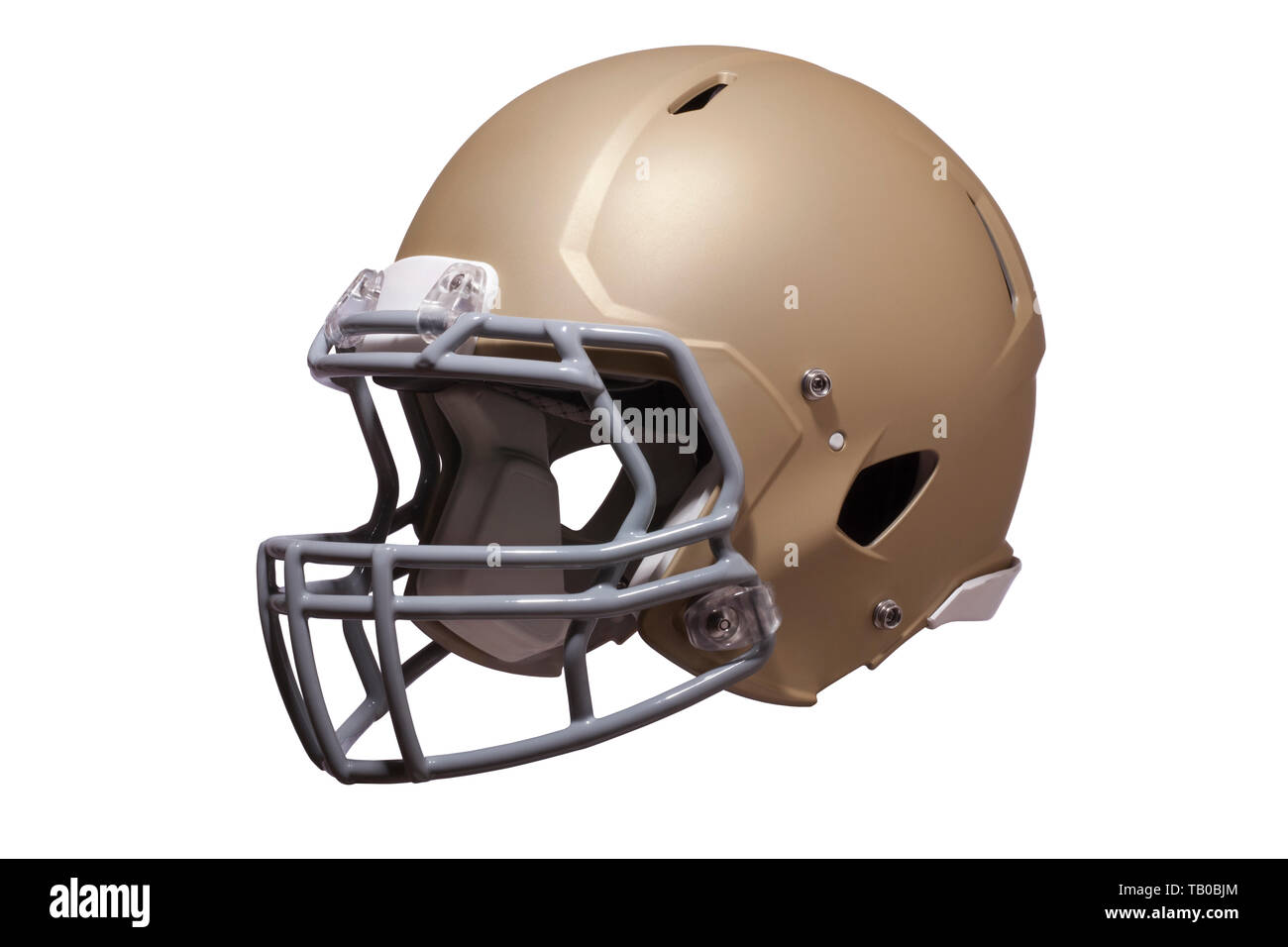 Il calcio moderno casco in oro isolato su uno sfondo bianco Foto Stock