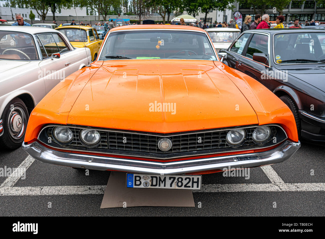 Berlino - 11 Maggio 2019: muscolo auto Ford Torino Cobra, 1970. 32Th Berlin-Brandenburg Oldtimer giorno. Foto Stock