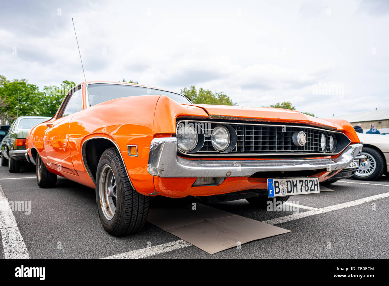 Berlino - 11 Maggio 2019: muscolo auto Ford Torino Cobra, 1970. 32Th Berlin-Brandenburg Oldtimer giorno. Foto Stock