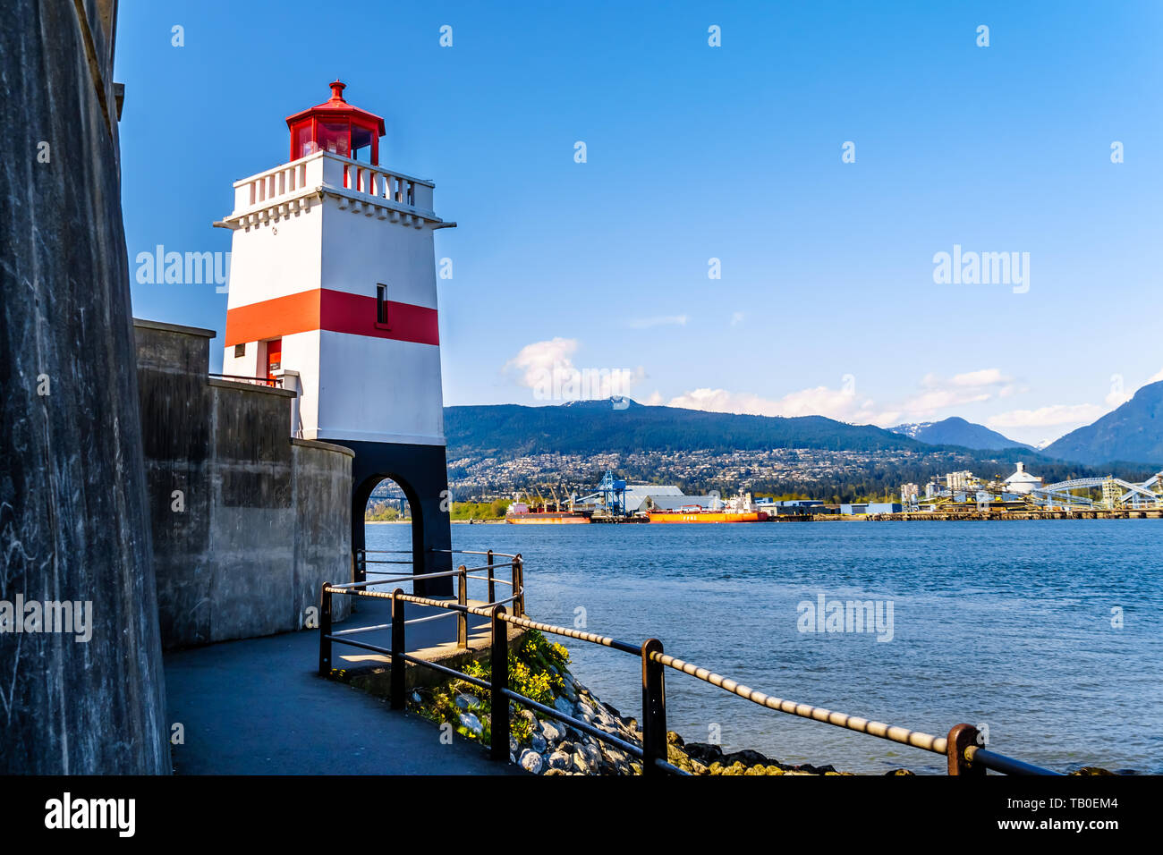 Il faro a Brockton punto sulla famosa Seawall percorso in Vancouver Stanley Park nella splendida British Columbia, Canada Foto Stock