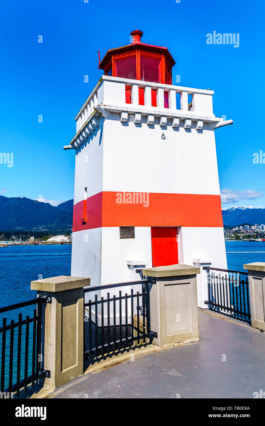Il faro a Brockton punto sulla famosa Seawall percorso in Vancouver Stanley Park nella splendida British Columbia, Canada Foto Stock