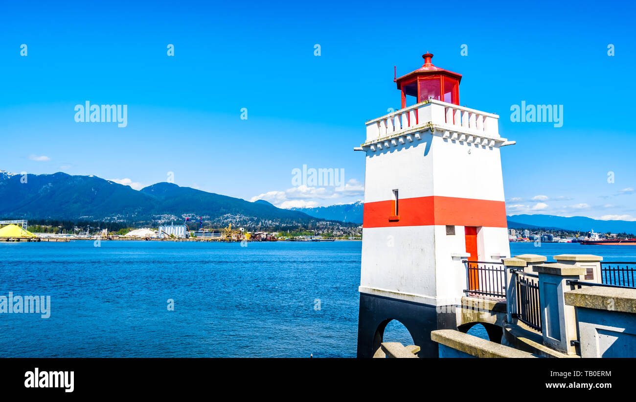 Il faro a Brockton punto sulla famosa Seawall percorso in Vancouver Stanley Park nella splendida British Columbia, Canada Foto Stock