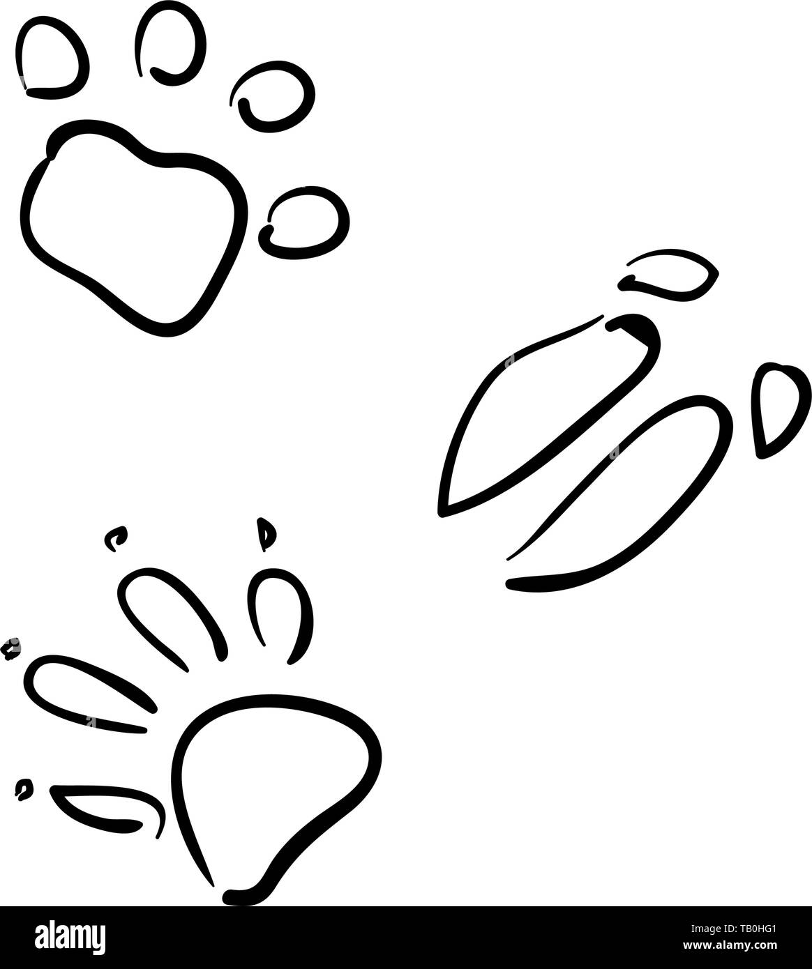 Set di vettore di tracce degli animali. sketch stile. Camping. Wolf, fox orso di cinghiale Illustrazione Vettoriale