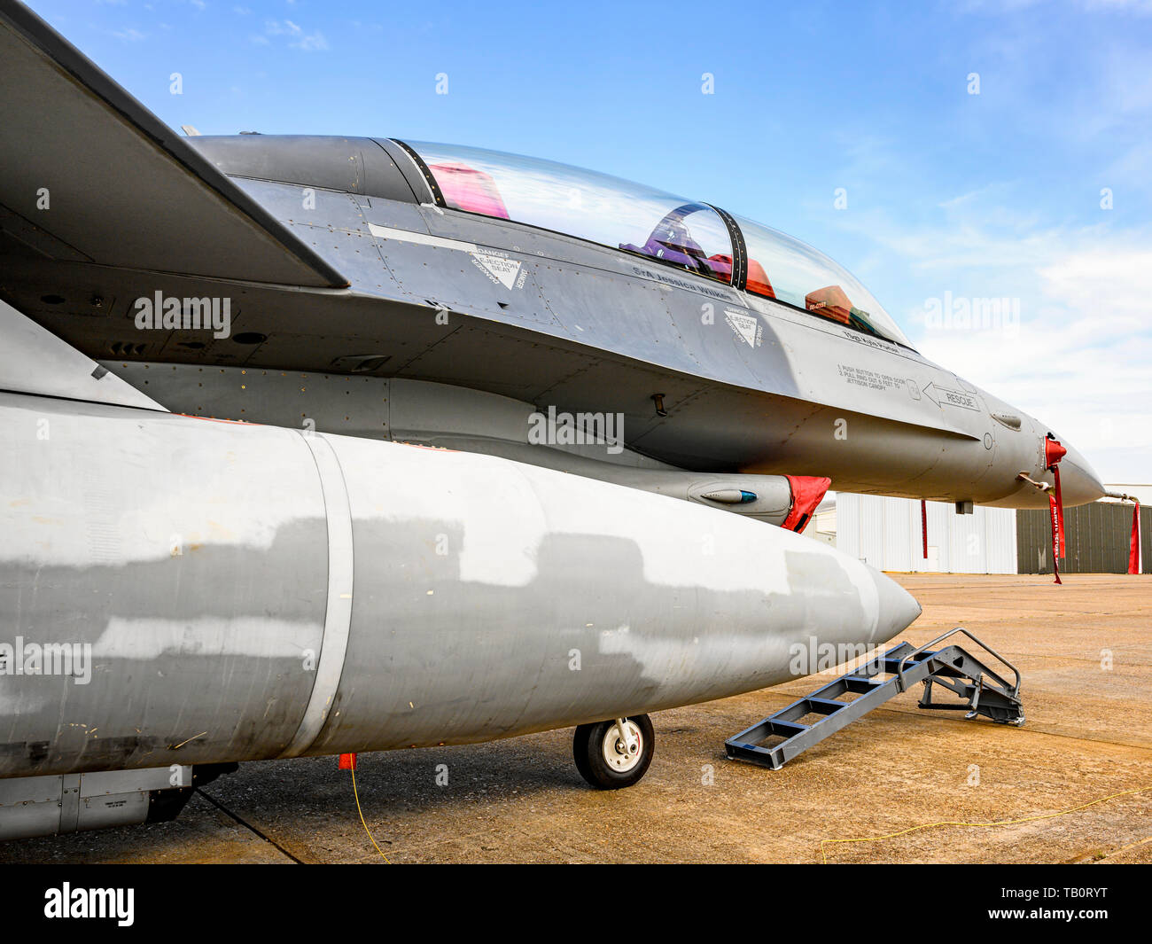 187Th Fighter Wing dell'Alabama Air National Guard, Tuskegee aviatori, rosso squadrone di coda e loro McDonald Douglas F-16 Fighting Falcon jet da combattimento. Foto Stock