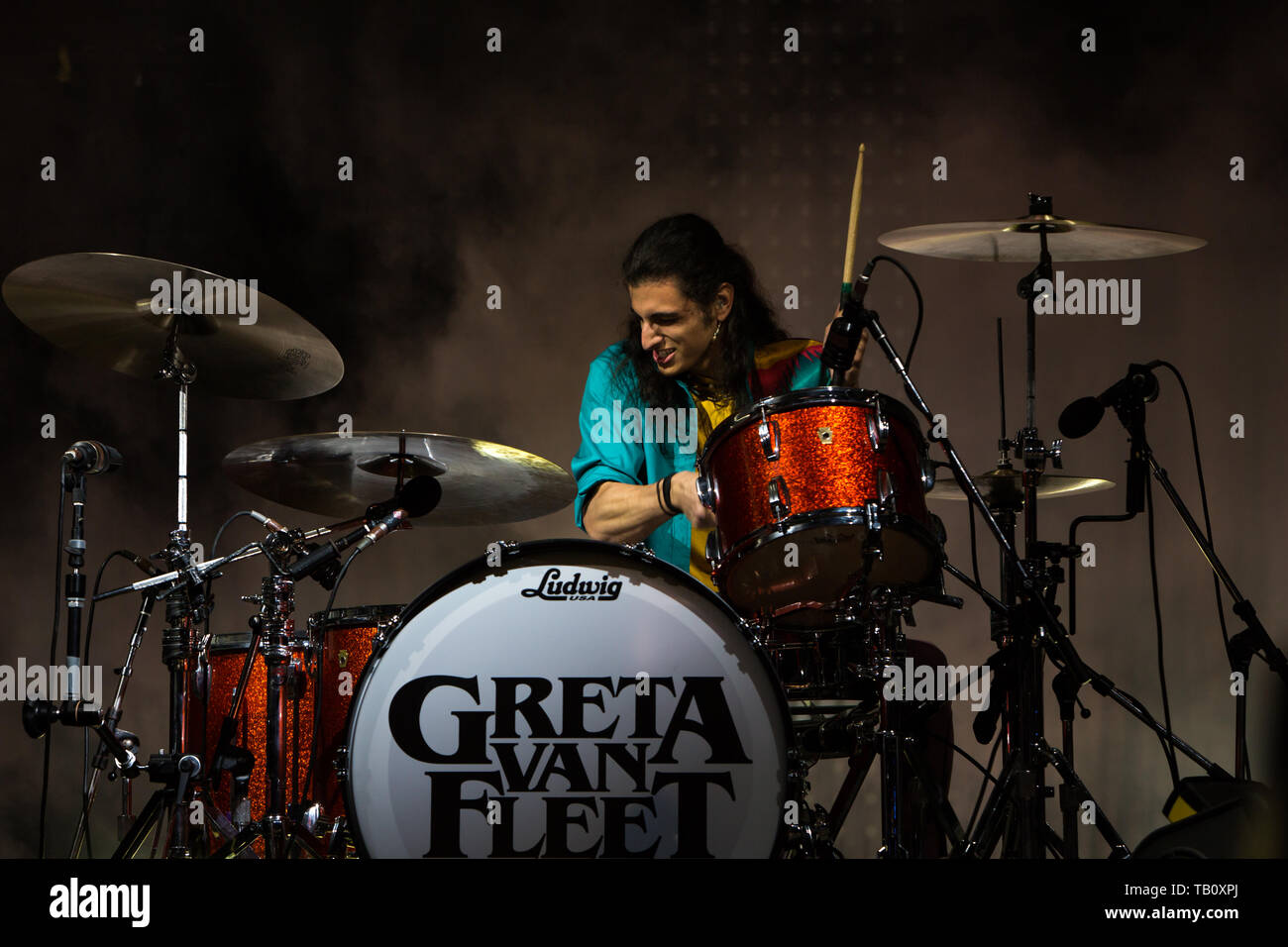 Il batterista Danny Wagner - Greta Van Fleet effettuare a Toronto, Canada  Foto stock - Alamy