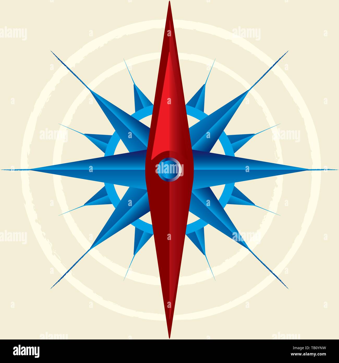 Illustrazione Vettoriale. Il rosso e il blu di bussola su sfondo beige. Mappa roba. Illustrazione Vettoriale