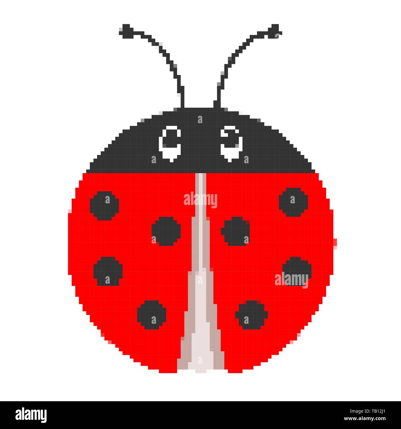 Pixel art design di cartoon ladybug. Illustrazione Vettoriale. Ladybug icona in stile appartamento, isolato Illustrazione Vettoriale