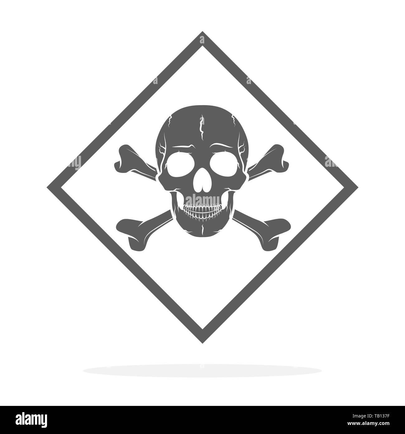 Cranio e crossbones, logo avvertenza o attenzione icona. Illustrazione Vettoriale. Un segno di avvertimento di pericolo isolato Illustrazione Vettoriale