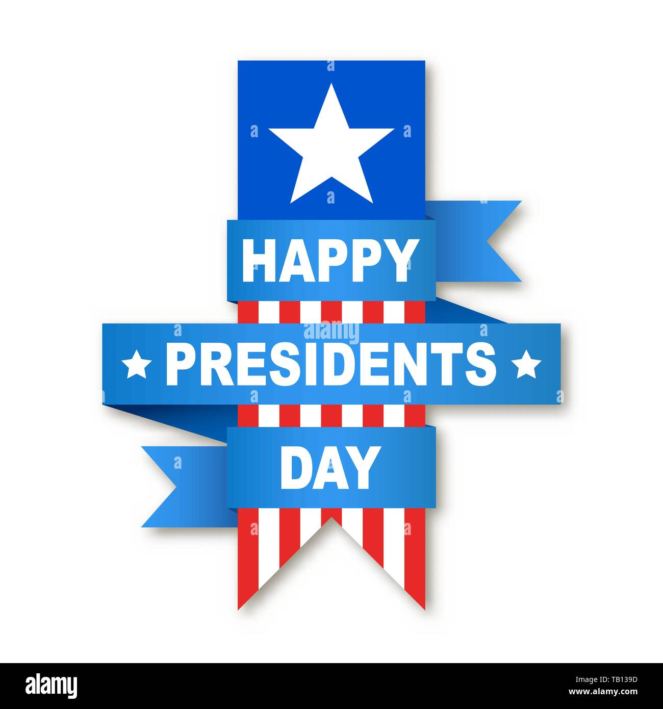 Presidenti felice giorno con nastro e bandiera. Illustrazione Vettoriale. Flyer, un banner o un poster per la felice presidenti giorno. Illustrazione Vettoriale