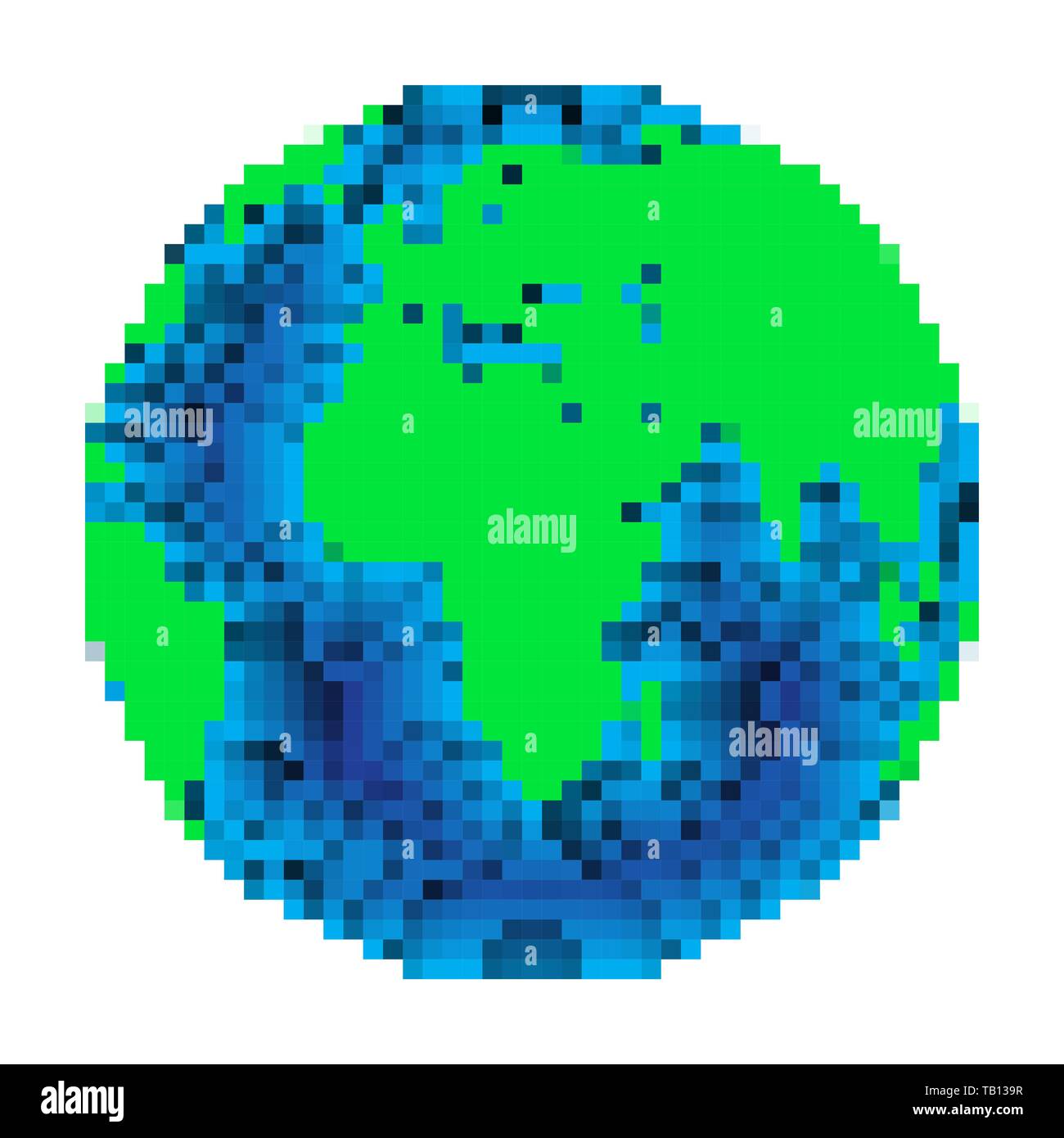 Pixel art design di terra. Illustrazione Vettoriale. Colorato del pianeta Terra in stile pixel isolato Illustrazione Vettoriale
