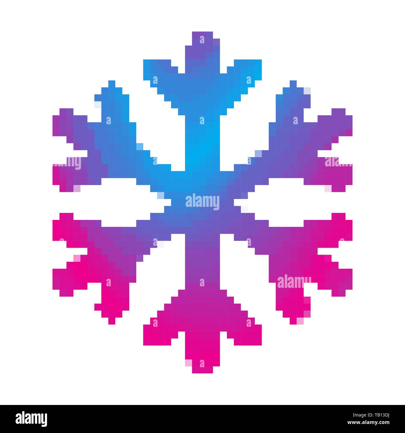 Il simbolo del fiocco di neve colorata in stile pixel. Illustrazione Vettoriale. Abstract icona del fiocco di neve isolato Illustrazione Vettoriale