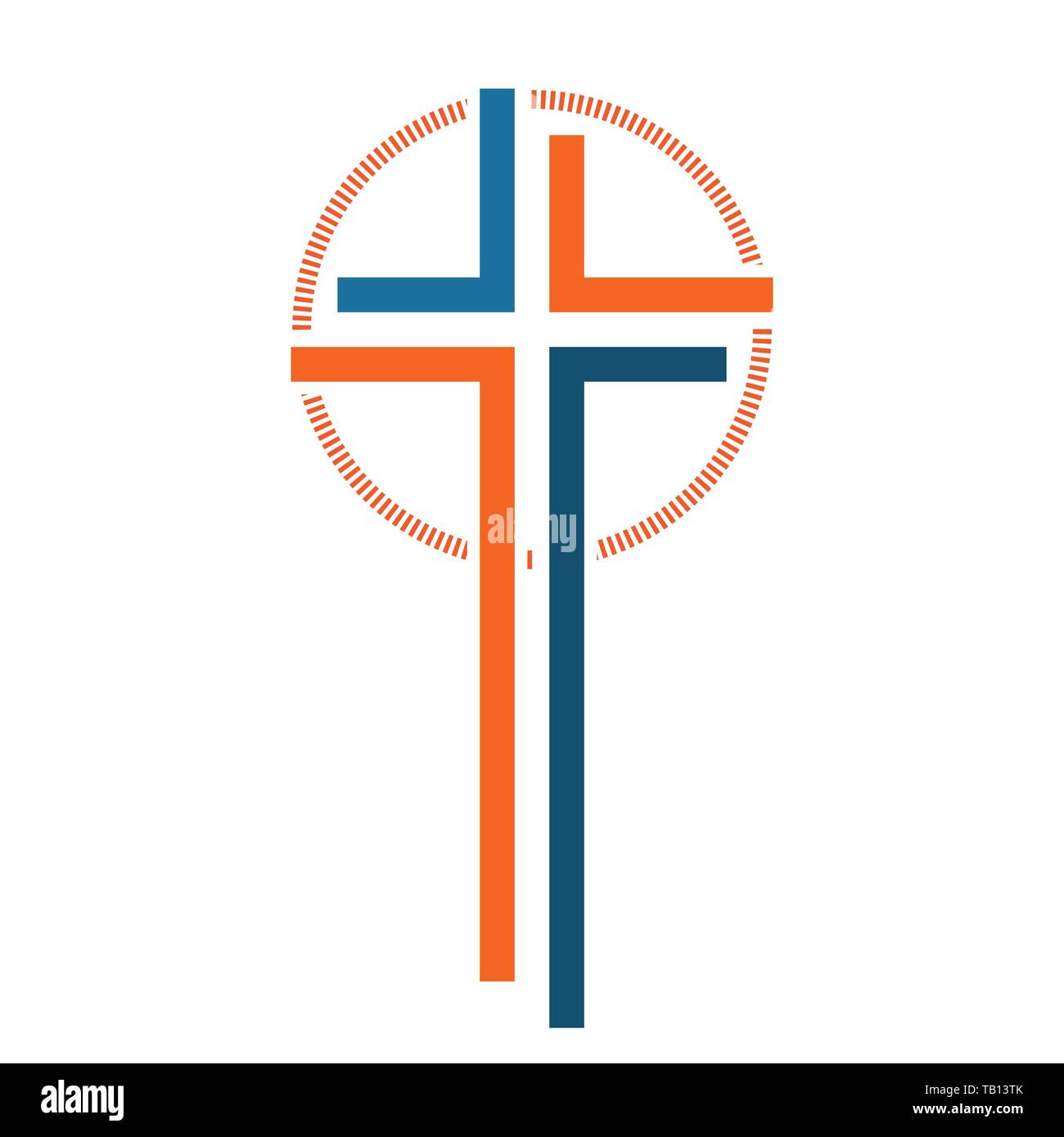 Colorato croce cristiana icona. Illustrazione Vettoriale. Abstract lineare croce cristiana su sfondo bianco. Illustrazione Vettoriale