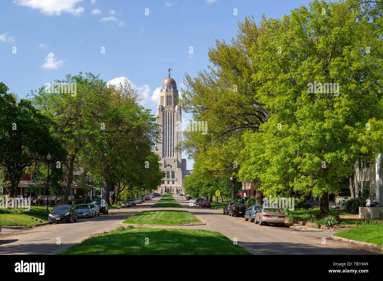 Il Nebraska State Capitol è la sede del governo per gli Stati Uniti Stato del Nebraska e si trova nel centro di Lincoln, Nebraska. Foto Stock