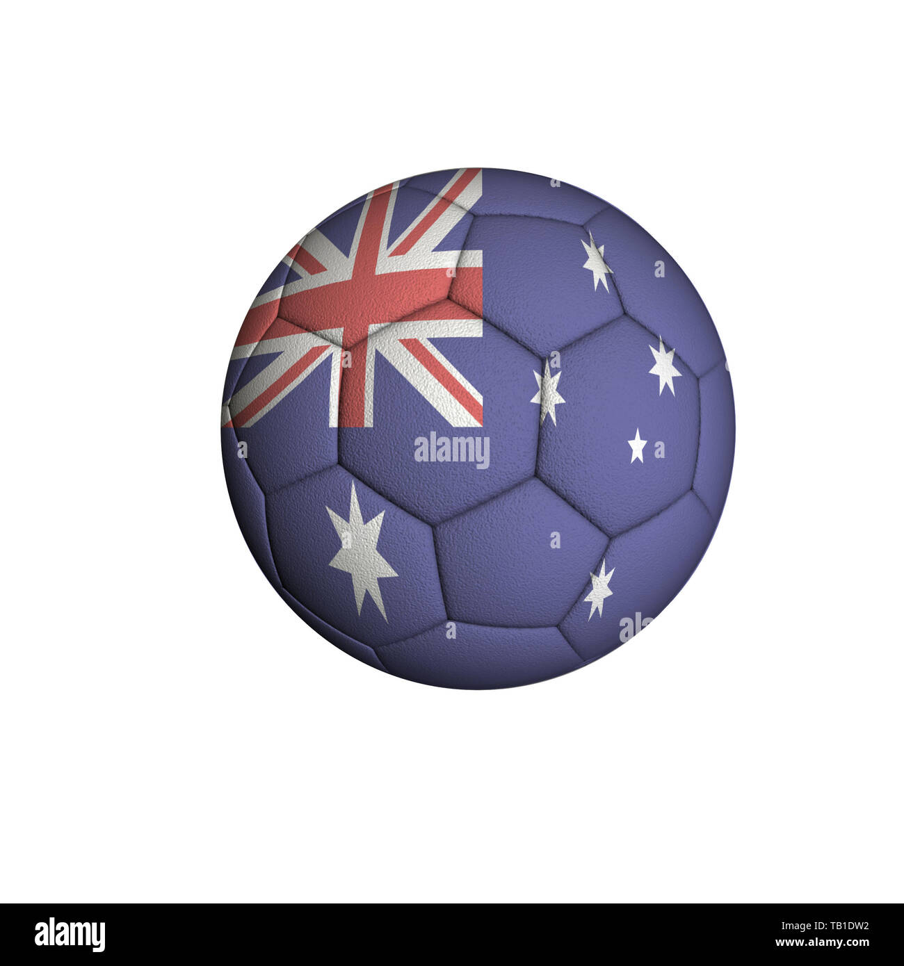 Pallone da calcio con una bandiera australiana isolati su sfondo bianco Foto Stock