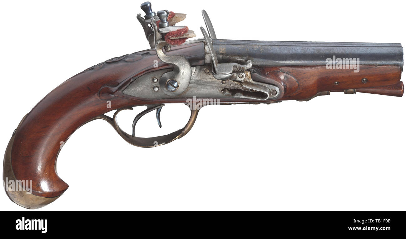 Piccole armi, pistole, dounle-botte pistola flintlock, Francese, circa 1780, Additional-Rights-Clearance-Info-Not-Available Foto Stock