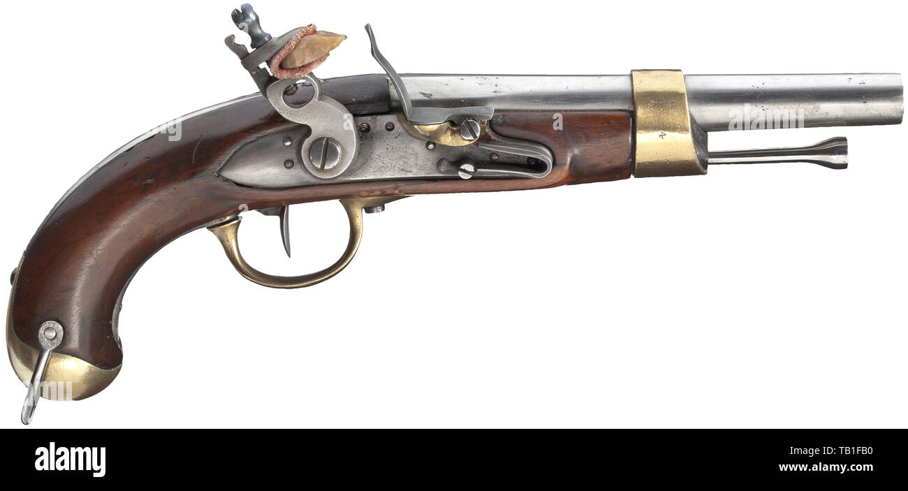 Piccole armi, pistole, flintlock pistola calibro 17,5 mm, francese, 1807 Editorial-Use-solo Foto Stock