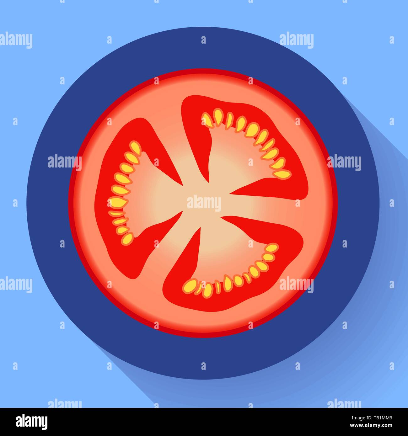 Vettore rosso fresco fetta di pomodoro icona con luci e ombre Illustrazione Vettoriale