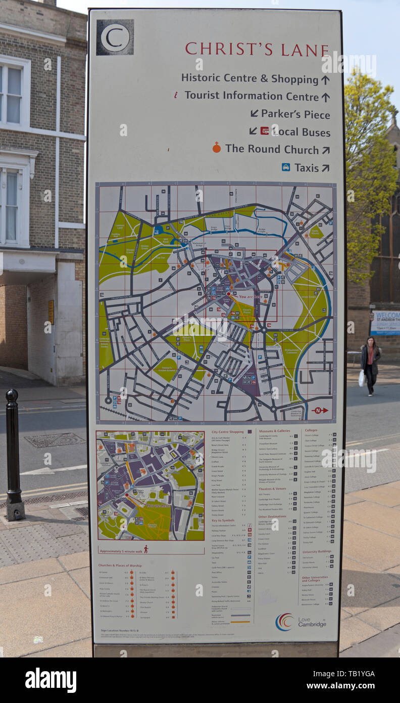 Cristo's Lane, Cambridge Mappa, street directory, England, Regno Unito Foto Stock