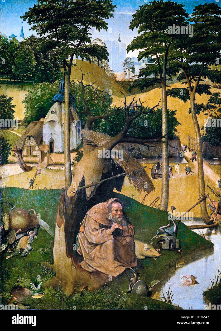 Hieronymus Bosch, la Tentazione di Sant Antonio (Madrid), pittura, circa 1500 Foto Stock