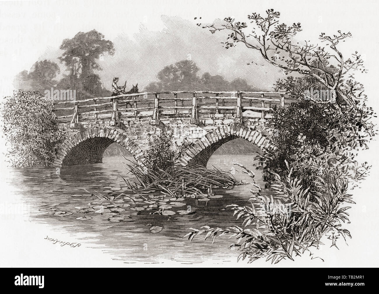 Il vecchio ponte sul fiume Cherwell, Cropredy, Oxfordshire, Inghilterra. La battaglia di Cropredy Bridge è stato combattuto qui il 29 giugno 1644 durante la Guerra Civile Inglese. In inglese da immagini, pubblicato 1890. Foto Stock