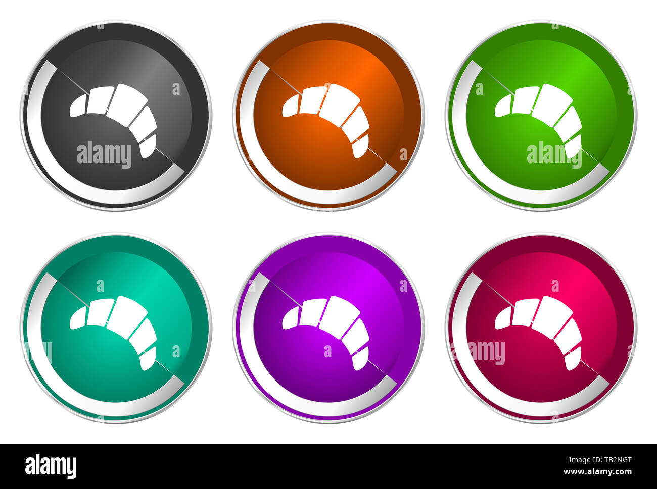 Croissant icon set color argento metallizzato pulsanti web Foto Stock