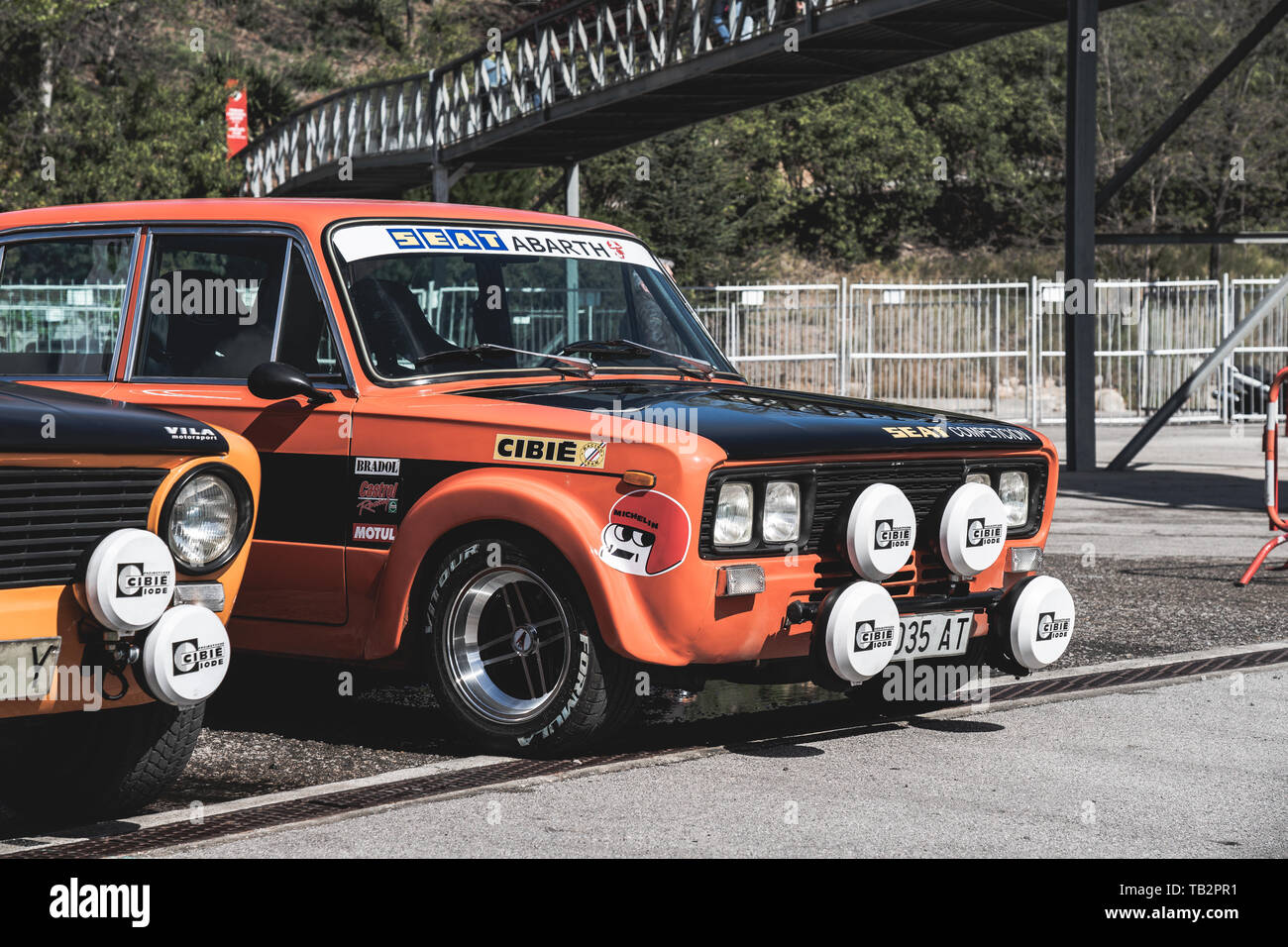 Sede 1430 FU Abarth a montjuic spirito circuito di Barcellona auto show. Foto Stock