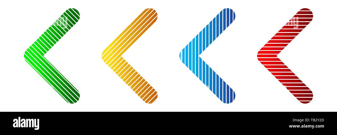 Set di Striping color frecce. Illustrazione Vettoriale. Frecce di astratto isolato. Icona a forma di freccia Illustrazione Vettoriale
