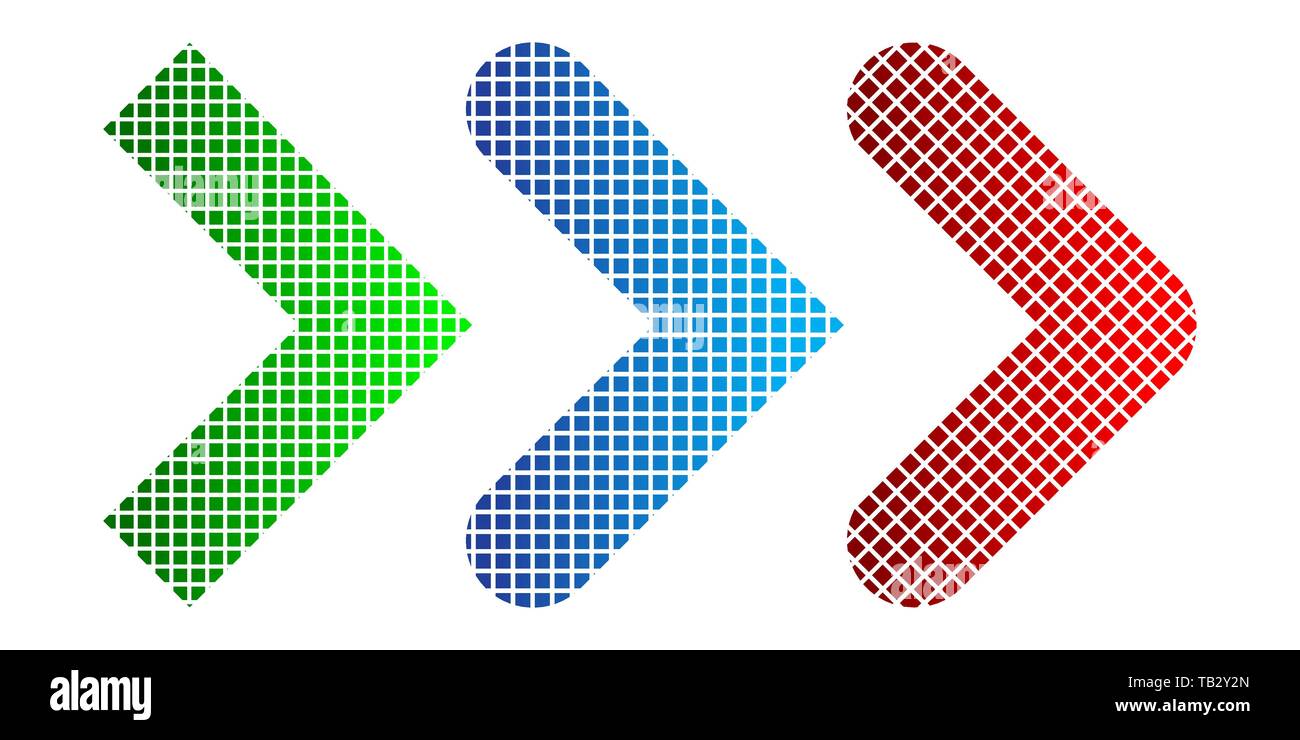 Serie di frecce a destra in pixel art stile. Illustrazione Vettoriale. Isolato icona a forma di freccia. Illustrazione Vettoriale