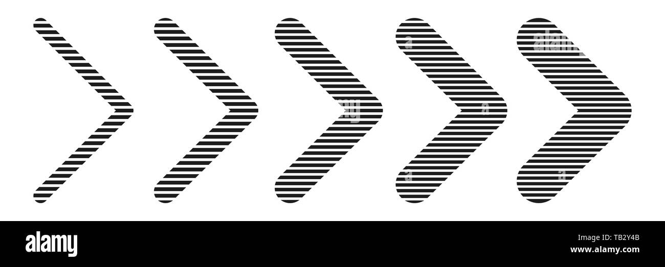 Set di striping nero frecce. Illustrazione Vettoriale. Frecce di astratto isolato. Icona a forma di freccia Illustrazione Vettoriale