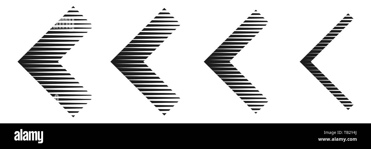 Set di striping nero frecce. Illustrazione Vettoriale. Frecce di astratto isolato. Icona a forma di freccia Illustrazione Vettoriale
