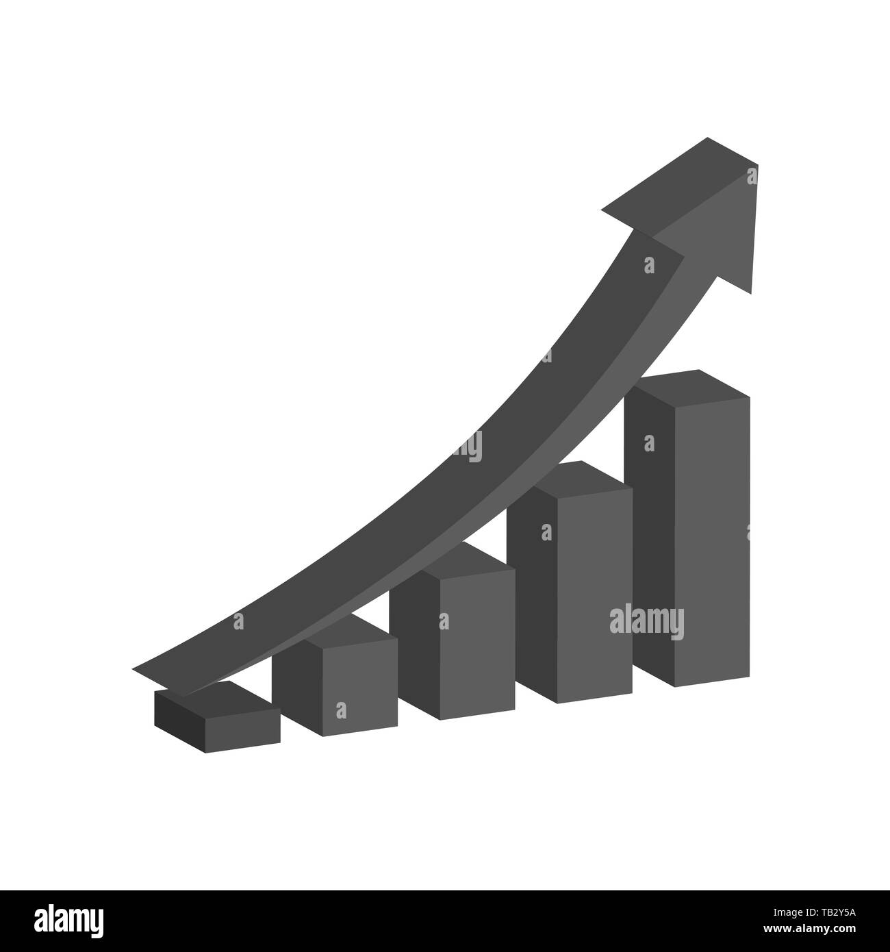 3d crescente il grafico a barra icona con freccia ascendente. Illustrazione Vettoriale. Previsioni finanziarie grafico. Nero icona grafica. Illustrazione Vettoriale
