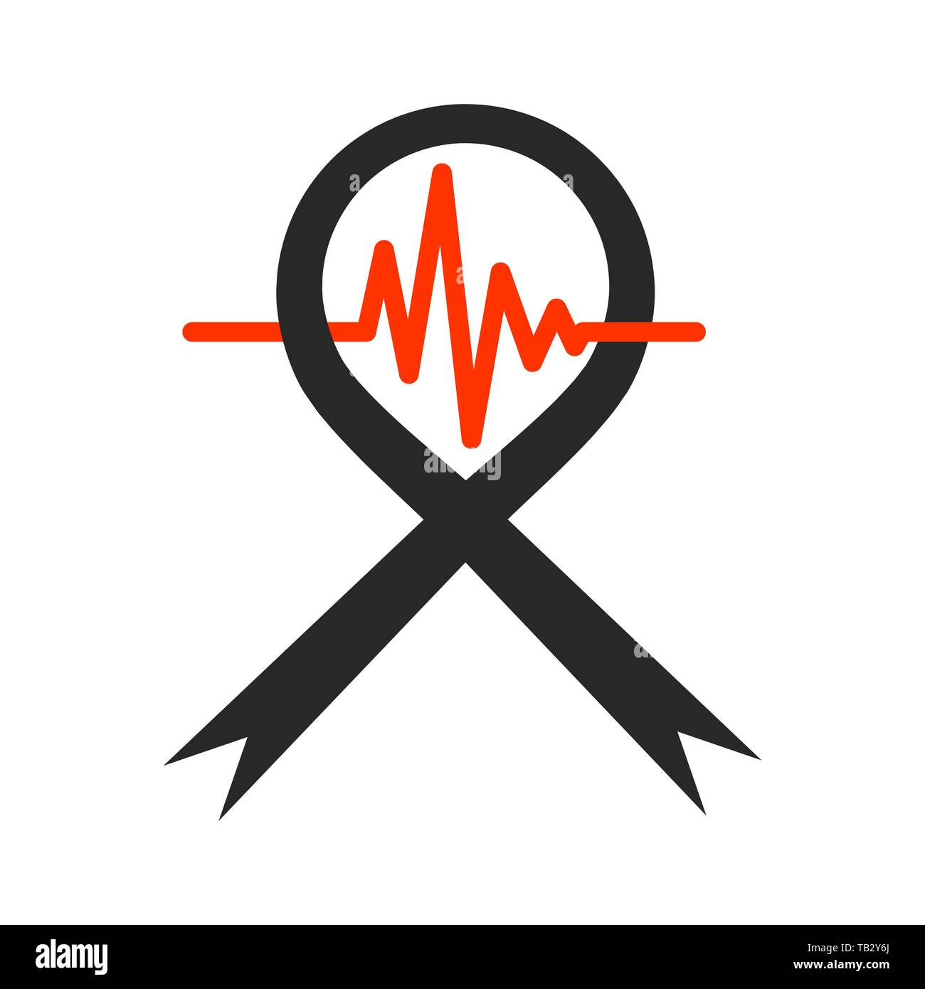 Nastro di sensibilizzazione con simbolo di heartbeat. Illustrazione Vettoriale. Concetto medico icona. Icona di heartbeat Illustrazione Vettoriale