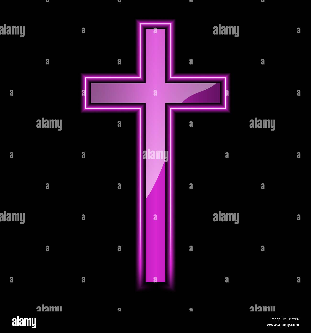 Il Neon incandescente Croce Cristiana. Illustrazione Vettoriale. Risplende luminosa chiesa rossa croce Illustrazione Vettoriale