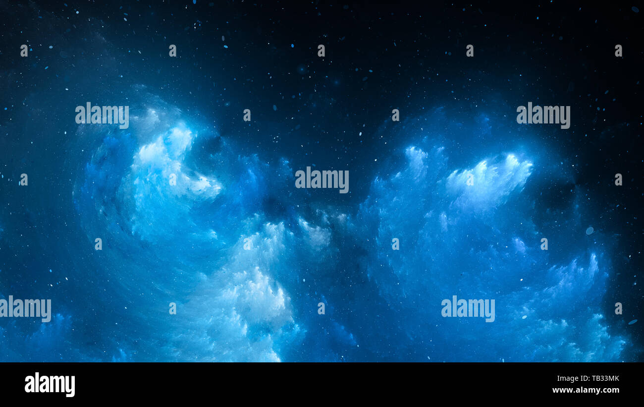 Blu brillante nebulosa frattali generati da computer sfondo astratto, rendering 3D Foto Stock