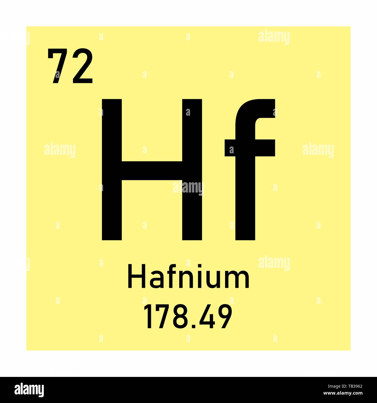 Illustrazione della tavola periodica afnio simbolo chimico Illustrazione Vettoriale