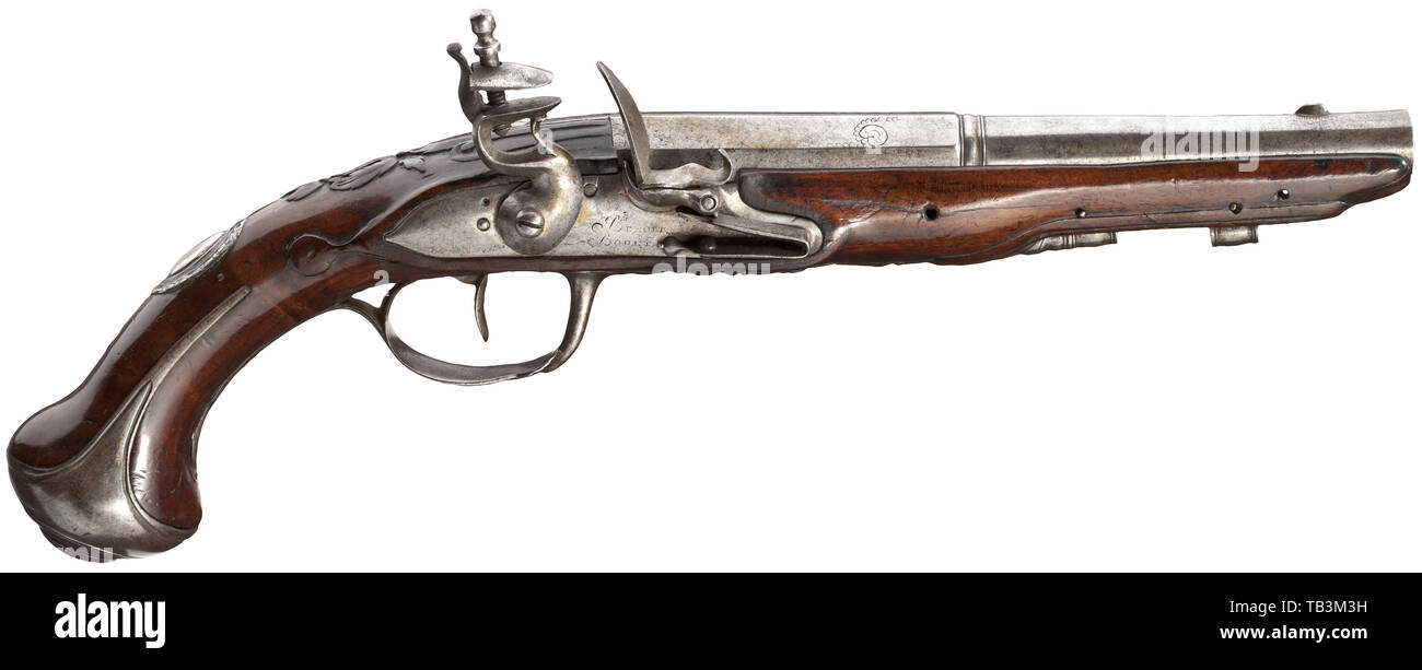 Piccole armi, pistole, flintlock pistola calibro 12 mm, Francia, circa 1780, Additional-Rights-Clearance-Info-Not-Available Foto Stock