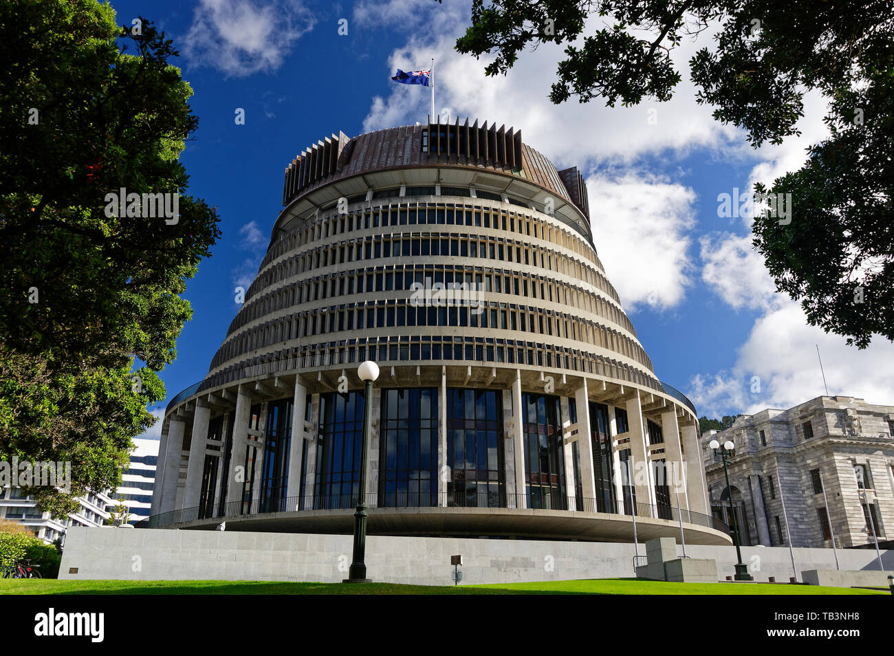 Il palazzo del parlamento a Wellington, Nuova Zelanda, localmente chiamato l'alveare. Foto Stock