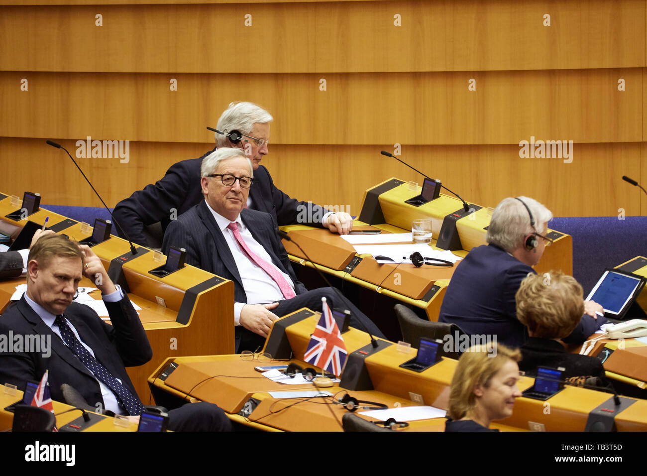03.04.2019, Bruxelles, Belgio - Jean Claude Juncker nel corso di un dibattito in seno al Parlamento europeo. 00R190403D073CAROEX.JPG [modello di rilascio: NO, Foto Stock